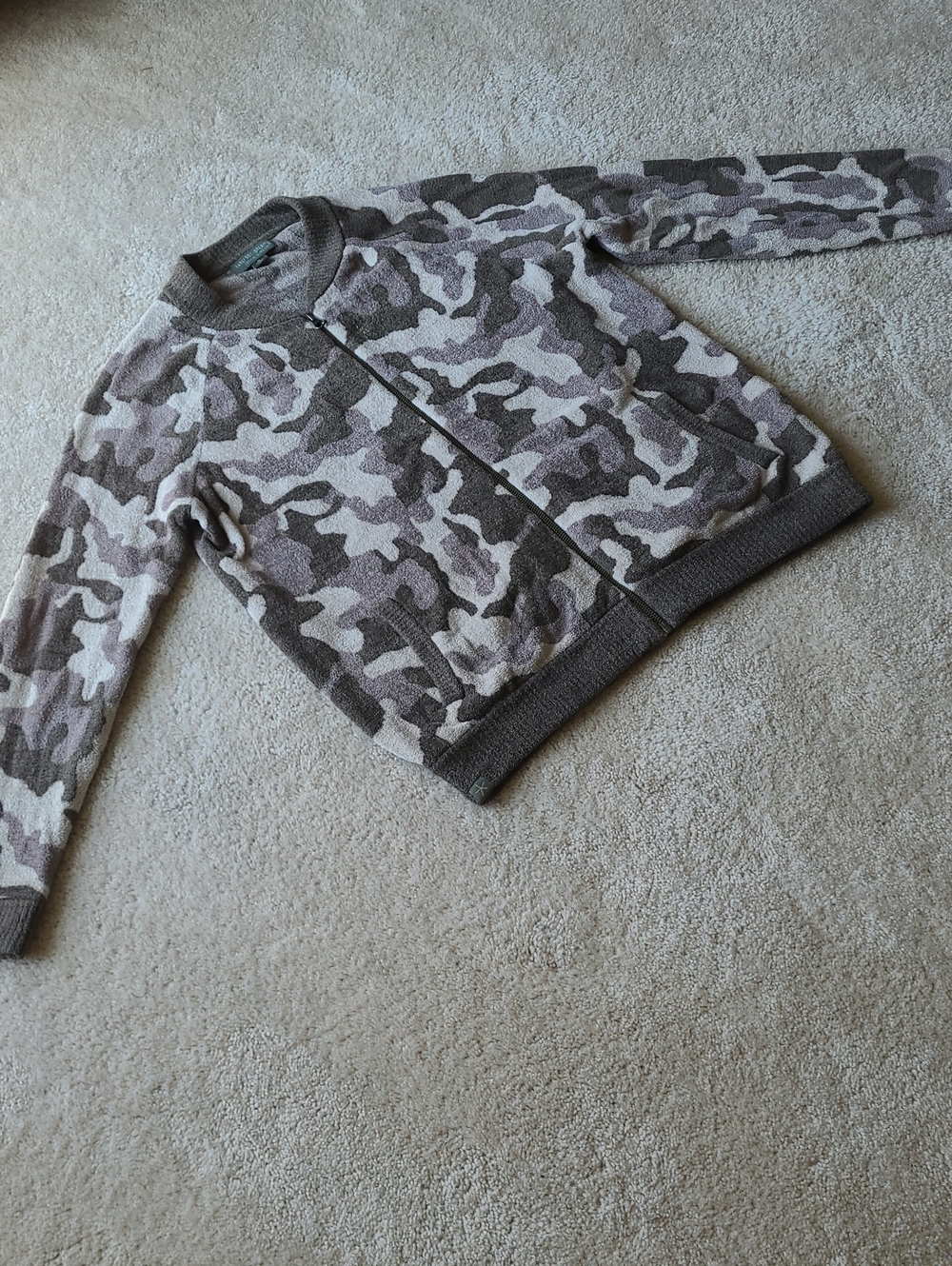 Barefoot Dreams Gray Camo Zip-Up Sweater Jacket